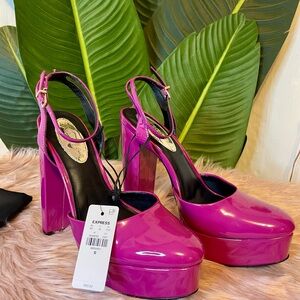 Magenta Patent Platform Slingback Shoes